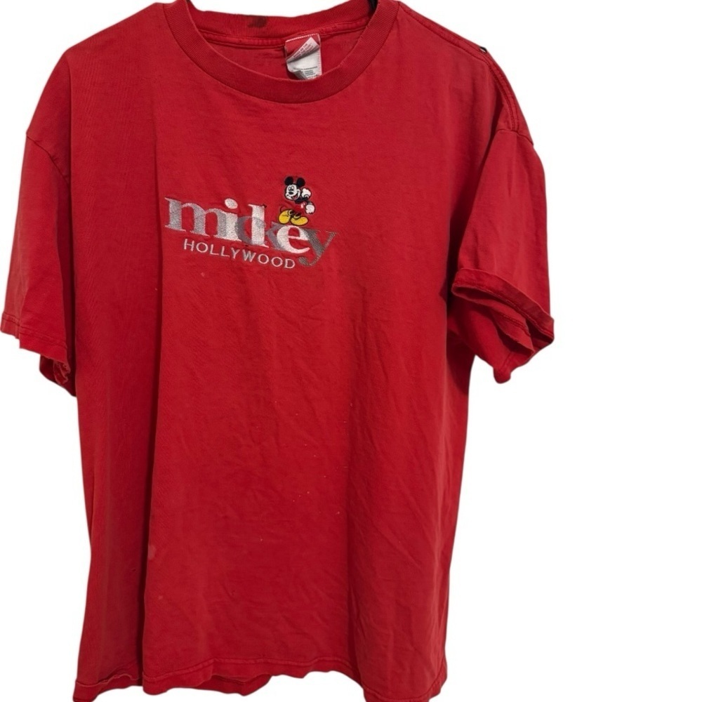 Disney Vintage Mickey Hollywood Red T Shirt XL Distressed 90s Style